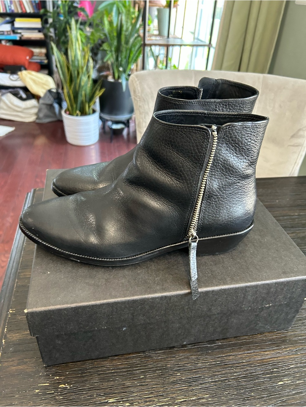 J. Crew Black Leather Side-Zip Ankle Booties